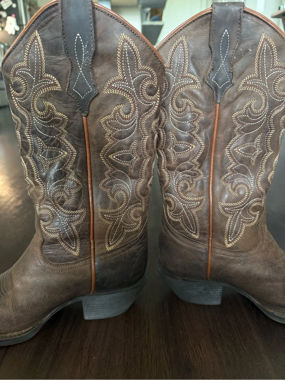 Shyanne Brown Leather Western Cowboy Boots with Orange Trim